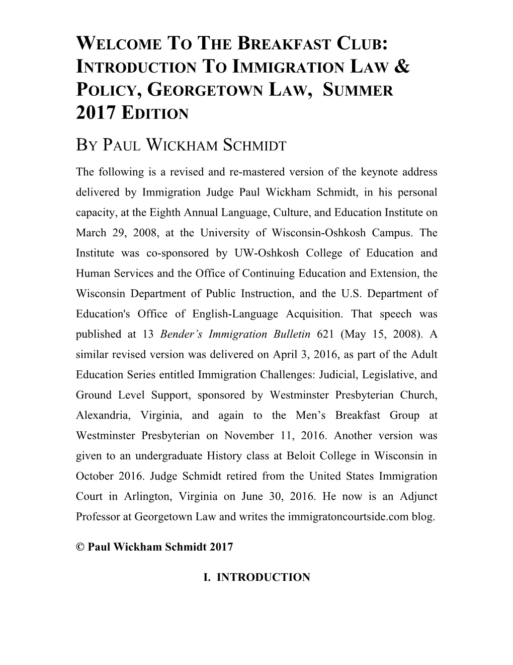 Welcome to the Breakfast Club: Introduction to Immigration Law & Policy, Georgetown Law