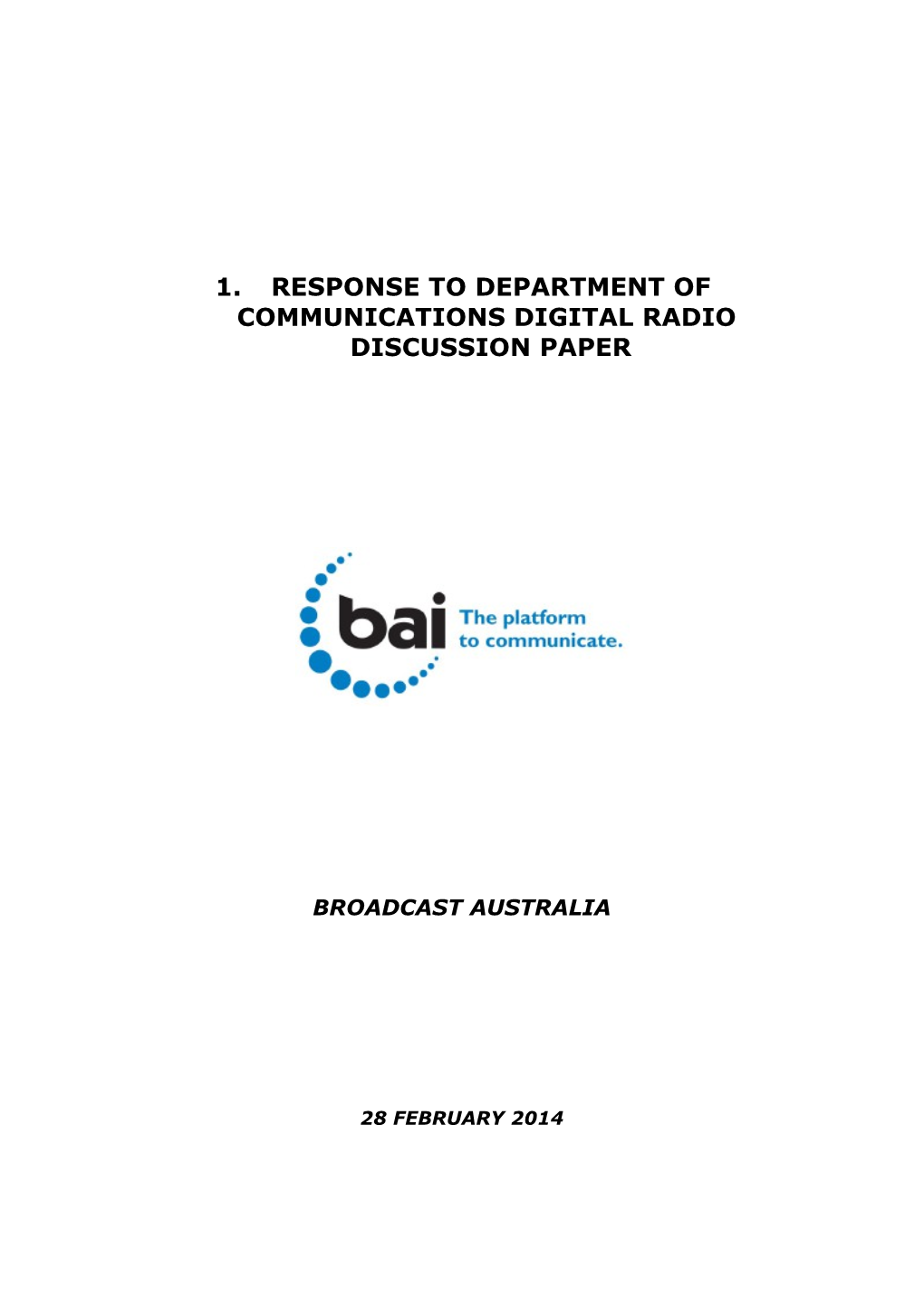 Response to Department of Communications Digital Radio Discussion Paper