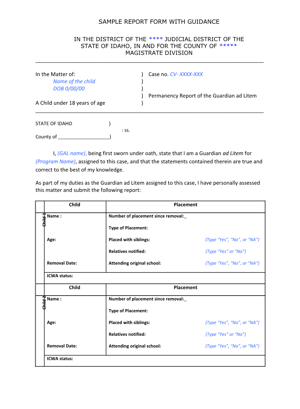Sample Report Form With Guidance
