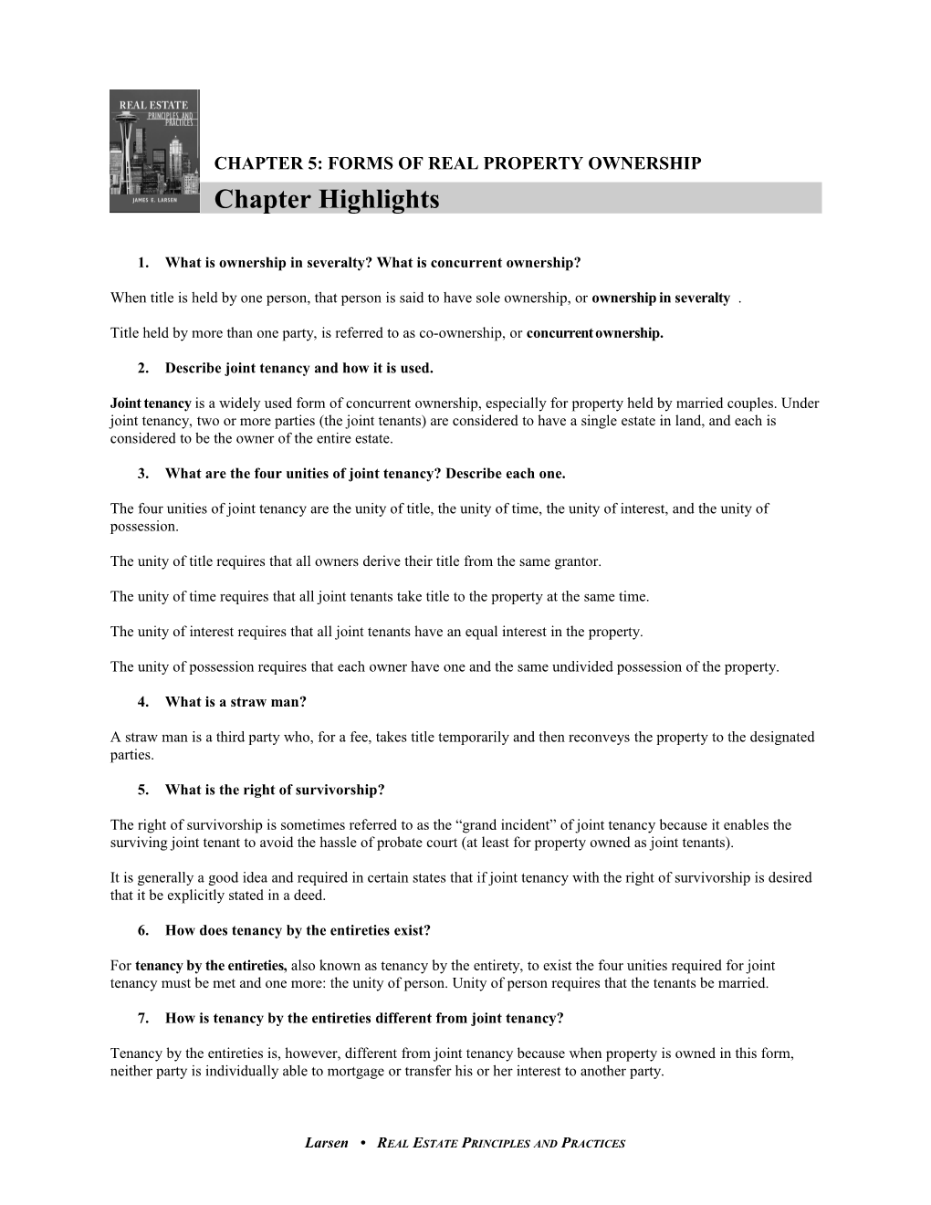 Chapter 5: FORMS of REAL PROPERTY OWNERSHIP