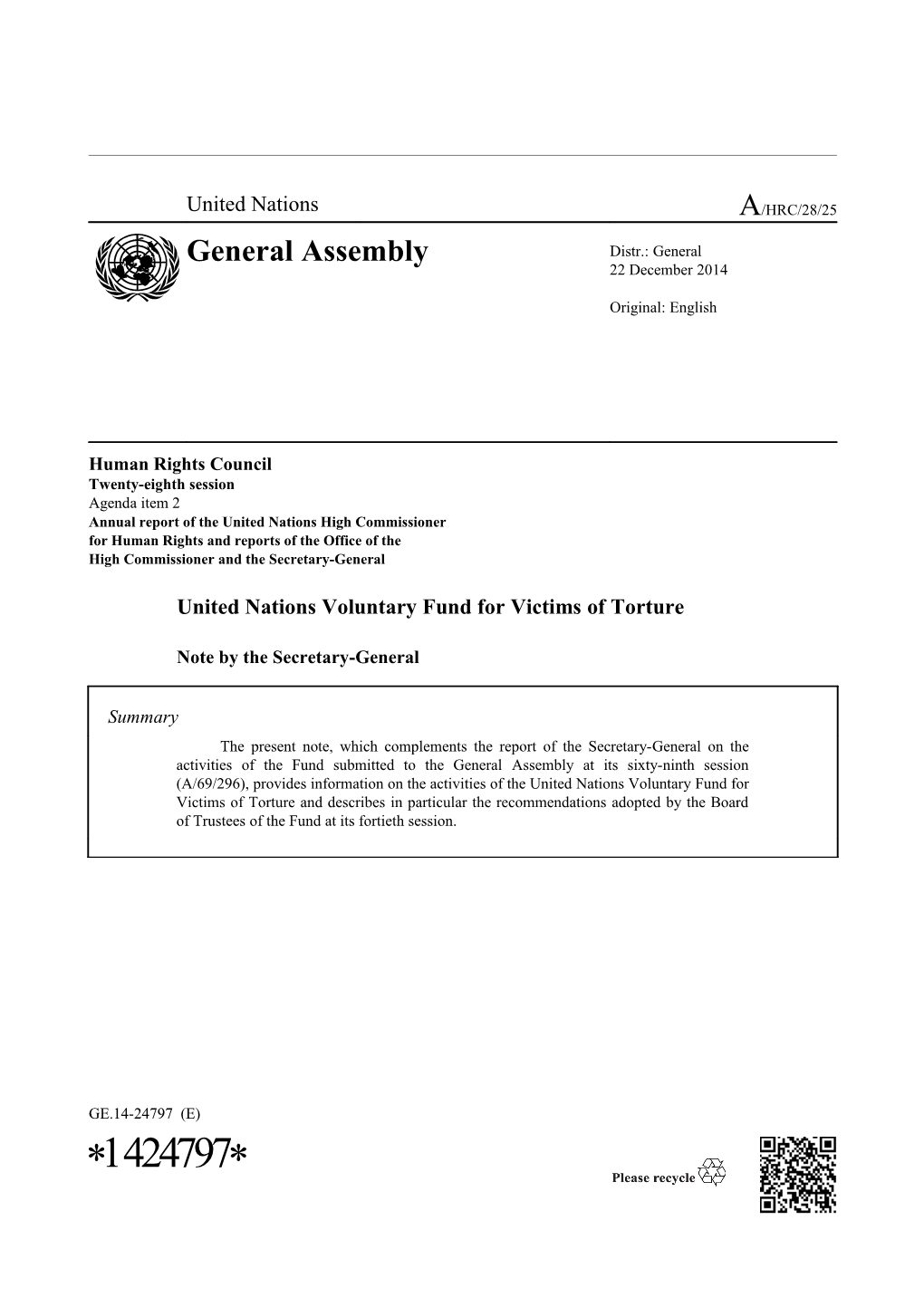 United Nations Voluntary Fund for Victims of Torture in English