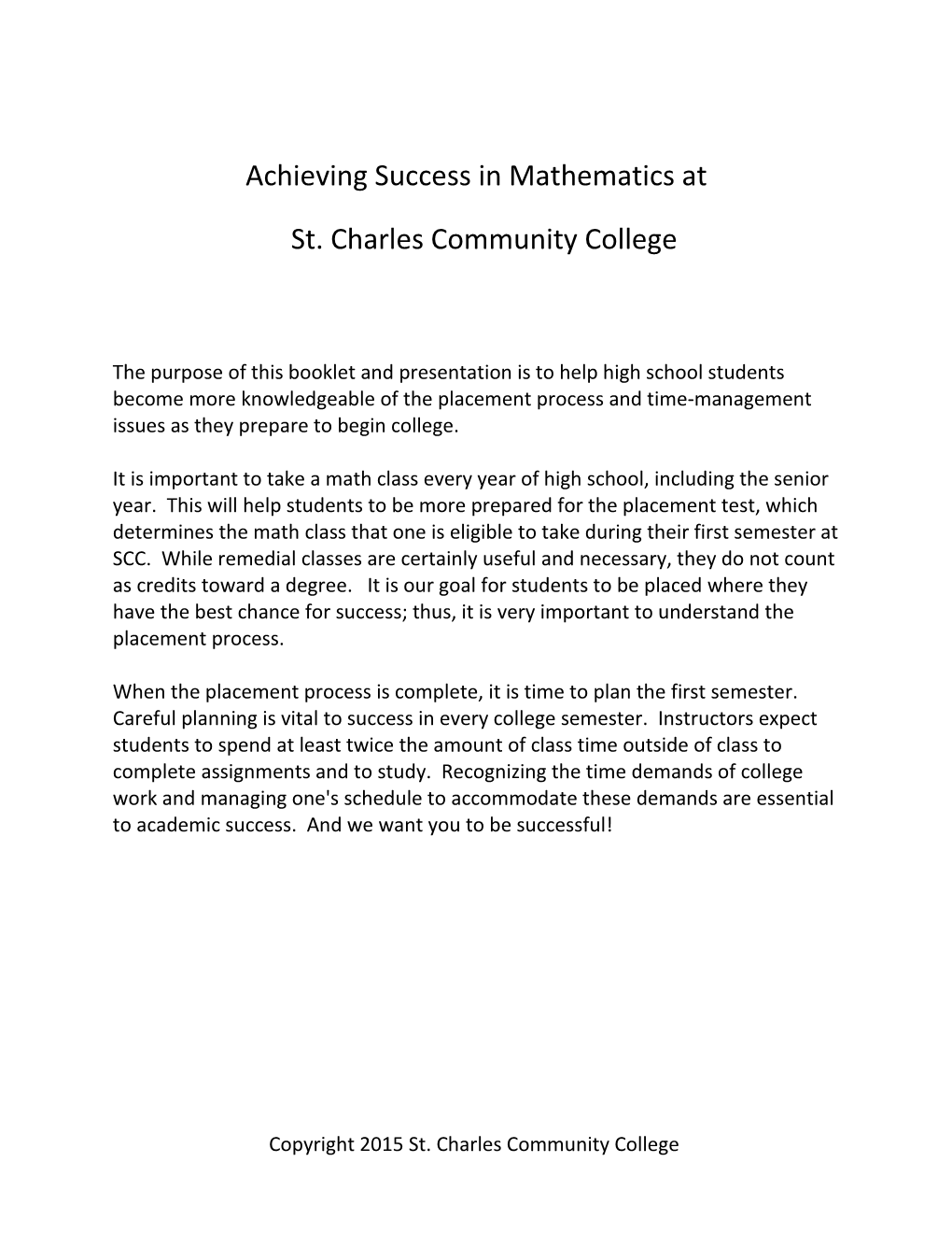 Achieving Success in Mathematics At