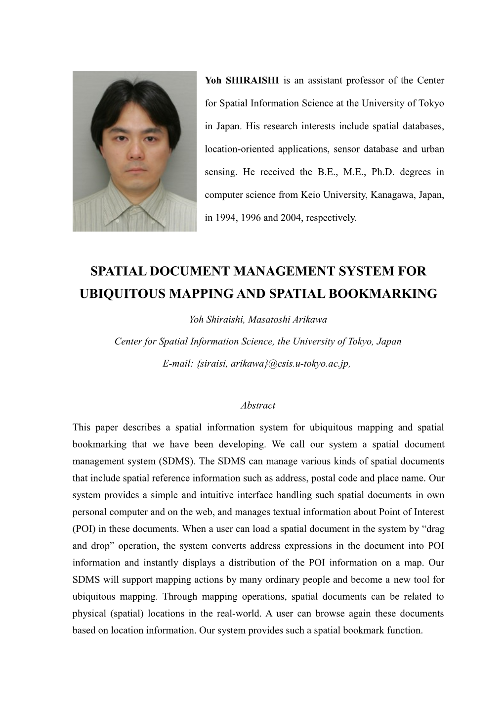 Spatial Document Management System for Ubiquitous Mapping and Spatial Bookmarking