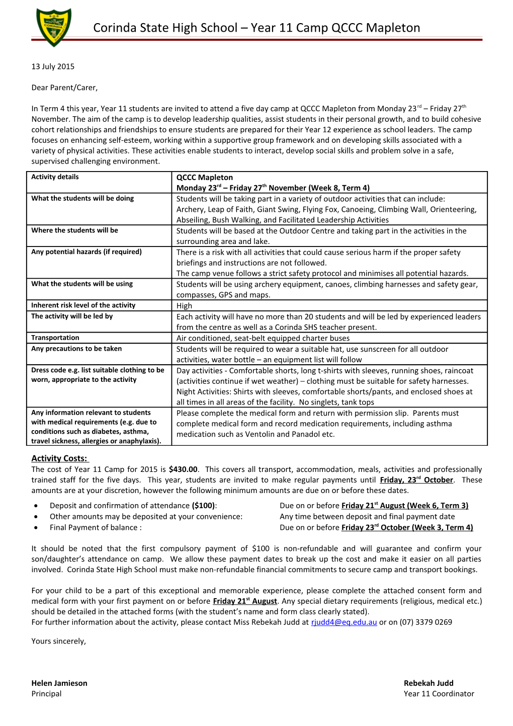 Curriculum Activity Consent Form