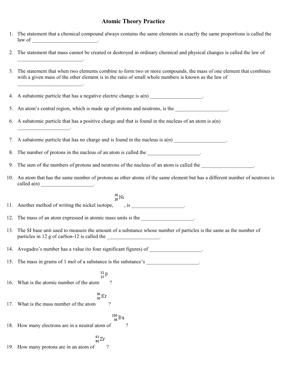 Atomic Theory Practice