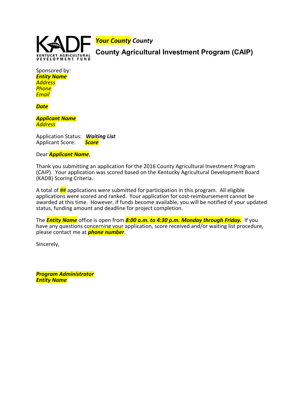 County Agricultural Investment Program (CAIP)