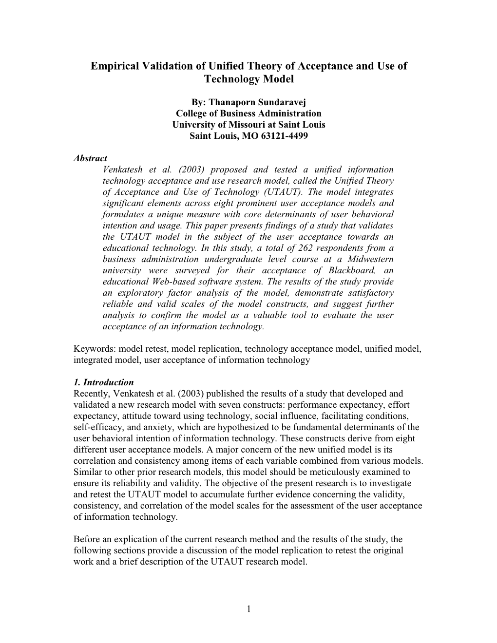 Empirical Validation Of Unified Theory Of Acceptance And Use Of Technology Model