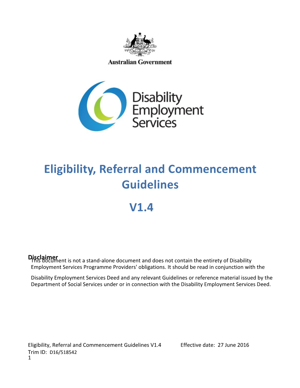 Eligibility Referral and Commencement Guidelines V1.3