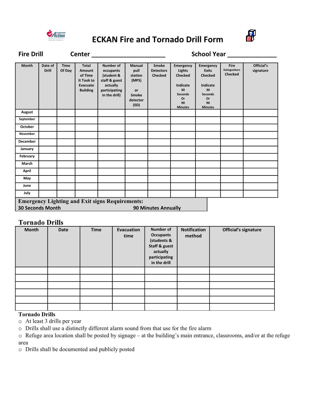 ECKAN Fire and Tornado Drill Form