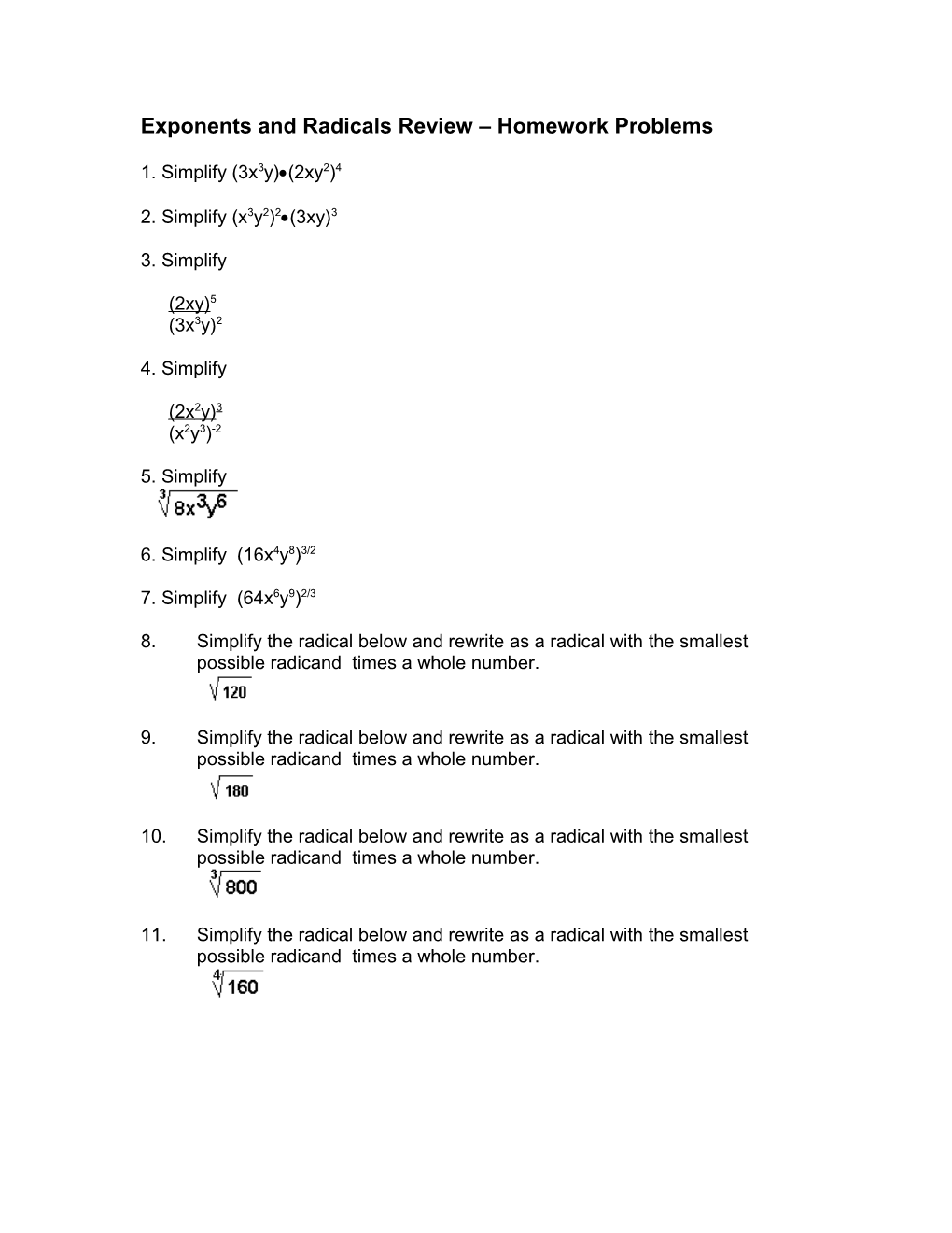 Exponents and Radicals Review