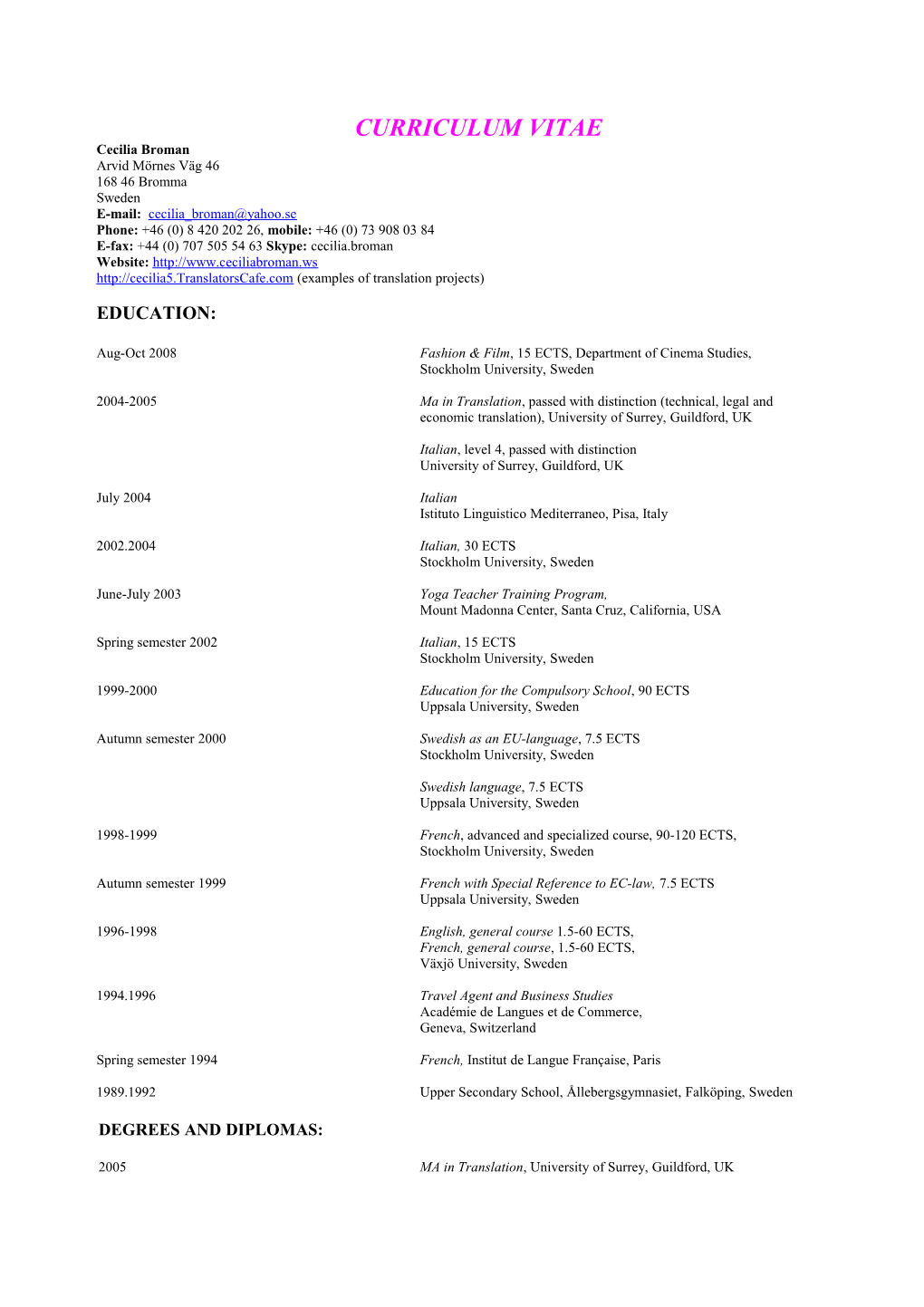 Curriculum Vitae s610