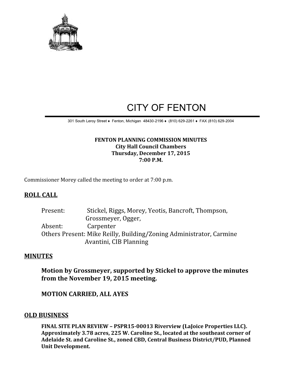 Fenton Planning Commission Agenda s1