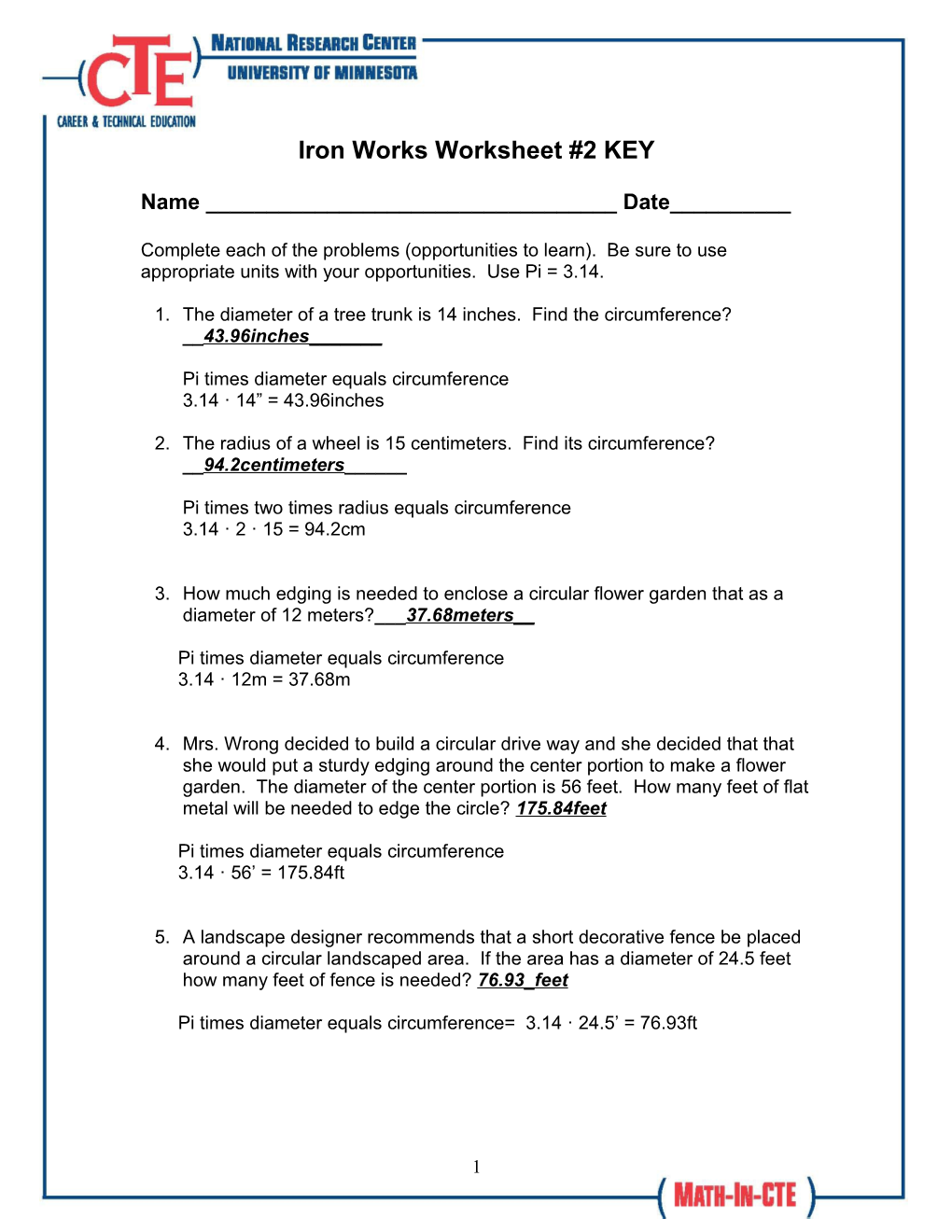 Iron Works Worksheet #2 KEY