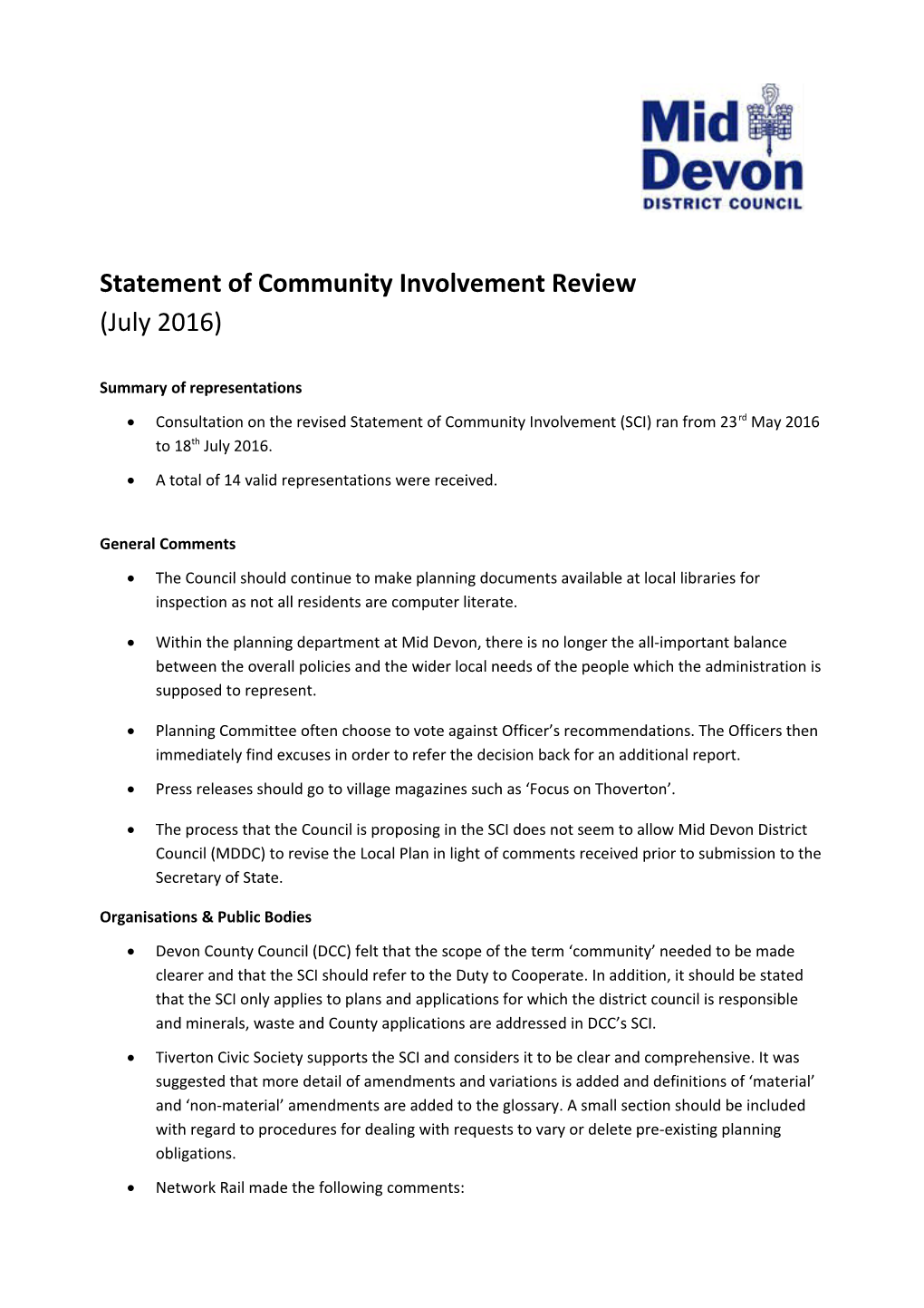 Statement of Community Involvement Review