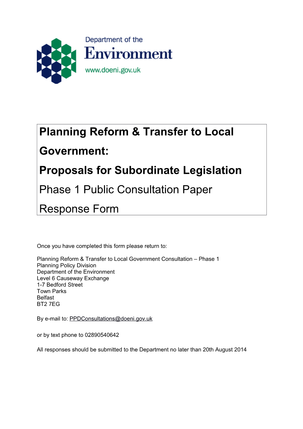 Planning Reform & Transfer to Local Government