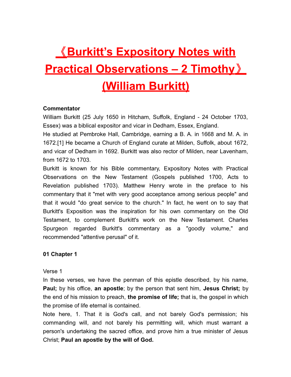 Burkitt S Expository Notes with Practical Observations 2 Timothy (William Burkitt)