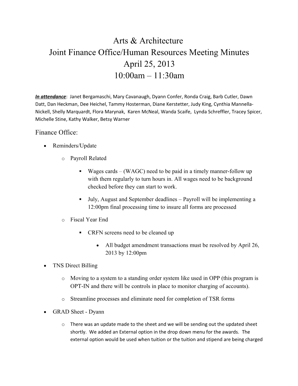 Joint Finance Office/Human Resources Meeting Minutes s2
