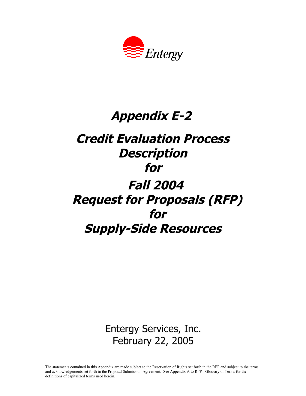 Appendix E-2 Credit Evaluation Process Description