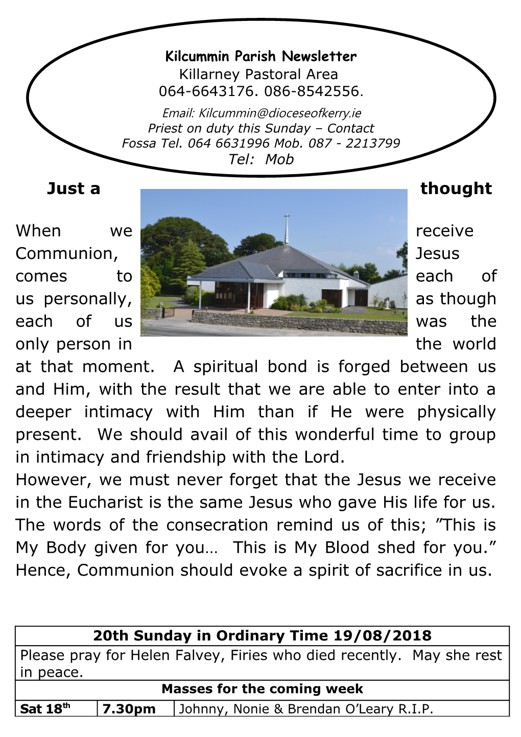 Kilcummin Parish Newsletter