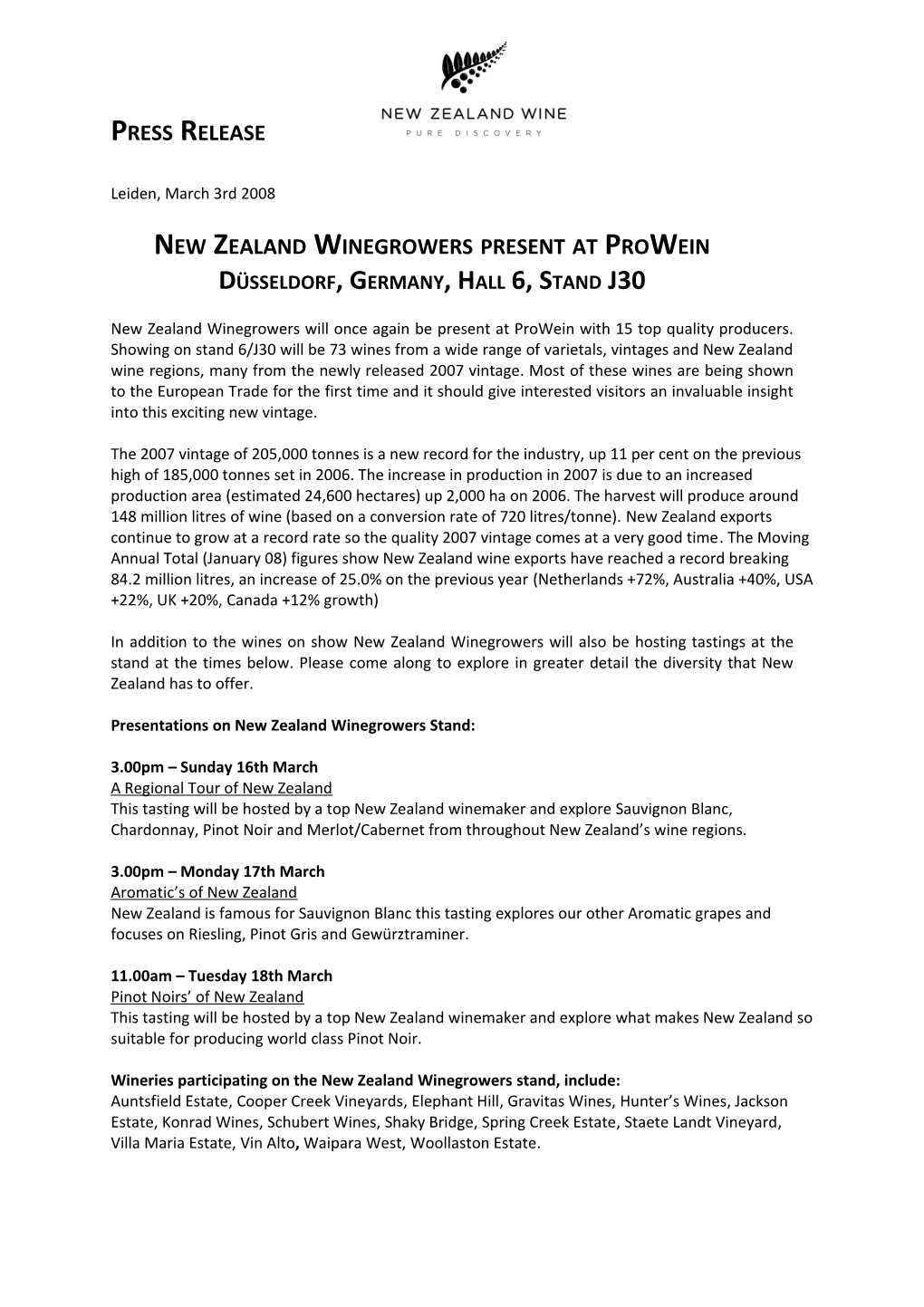 New Zealand Winegrowers Present at Prowein