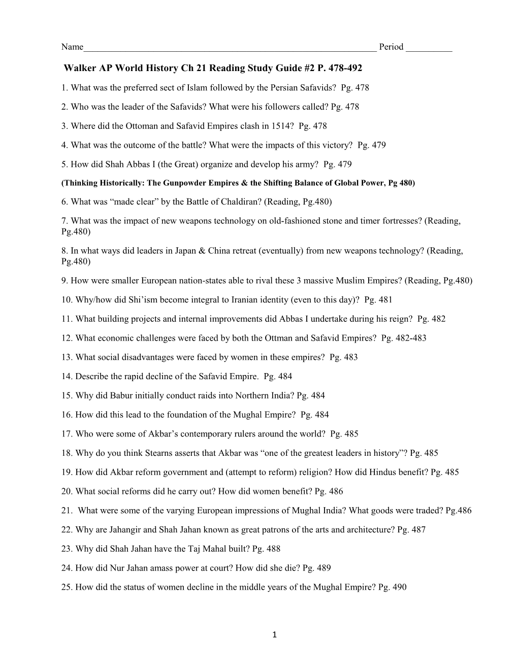 Walker AP World History Ch 21 Reading Study Guide #2 P. 478-492