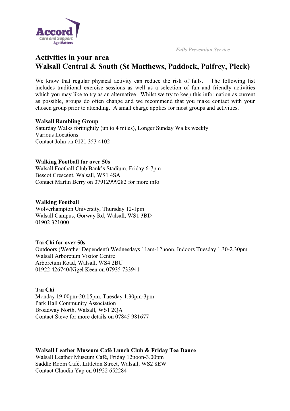 Walsall Central & South (St Matthews, Paddock, Palfrey, Pleck)