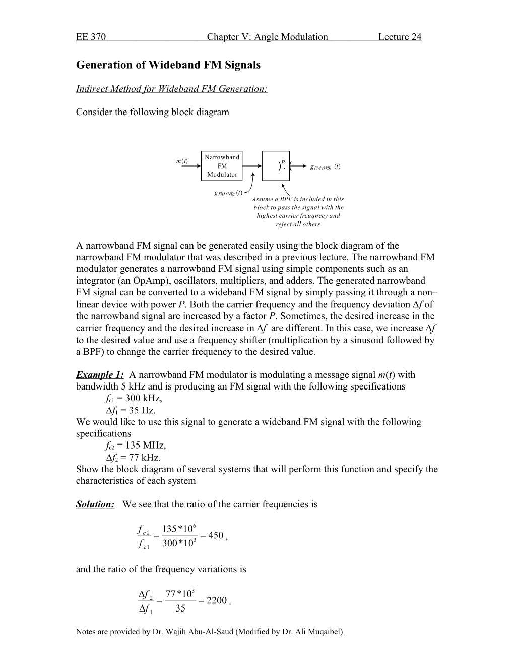 EE 370 Chapter V: Angle Modulation Lecture 24