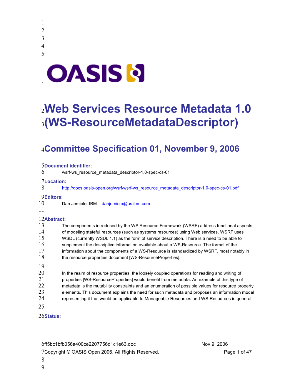 Web Services Resource Metadata 1.0 (WS-Resourcemetadatadescriptor)
