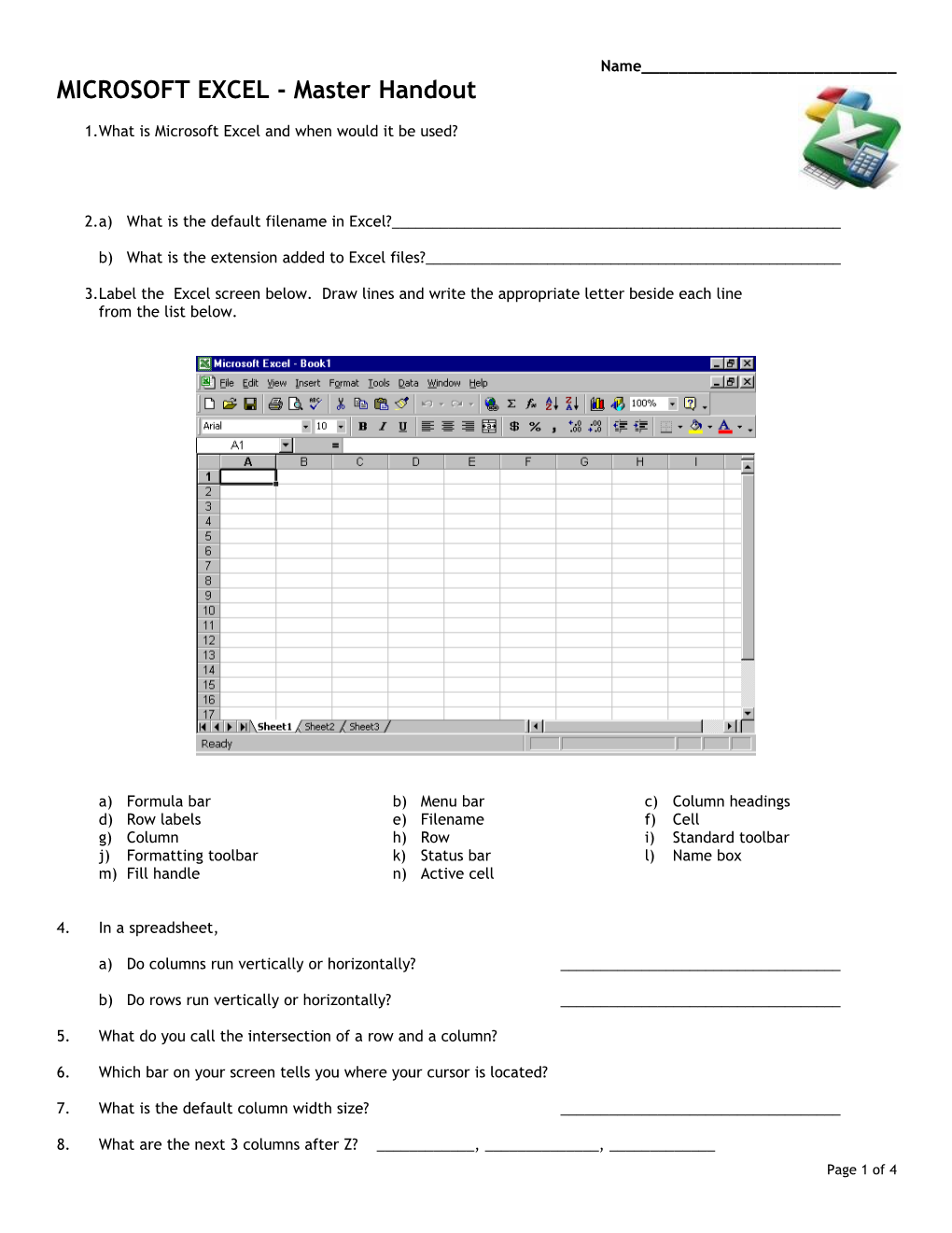 MICROSOFT WORKS - Spreadsheet Master Handout