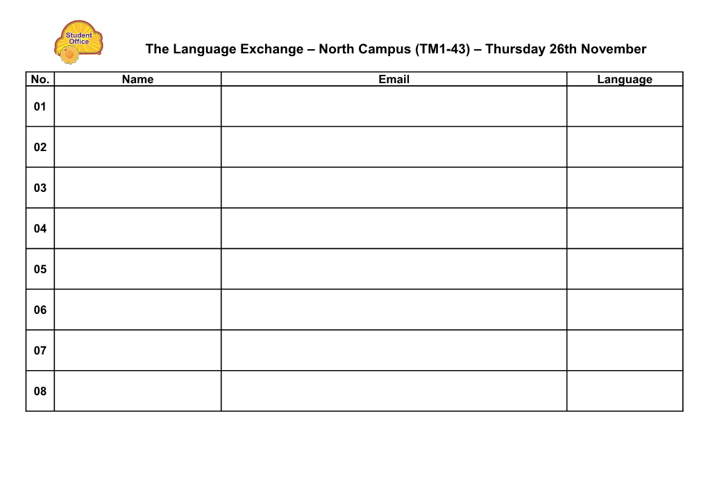 The Language Exchange North Campus (TM1-43) Thursday 26Th November