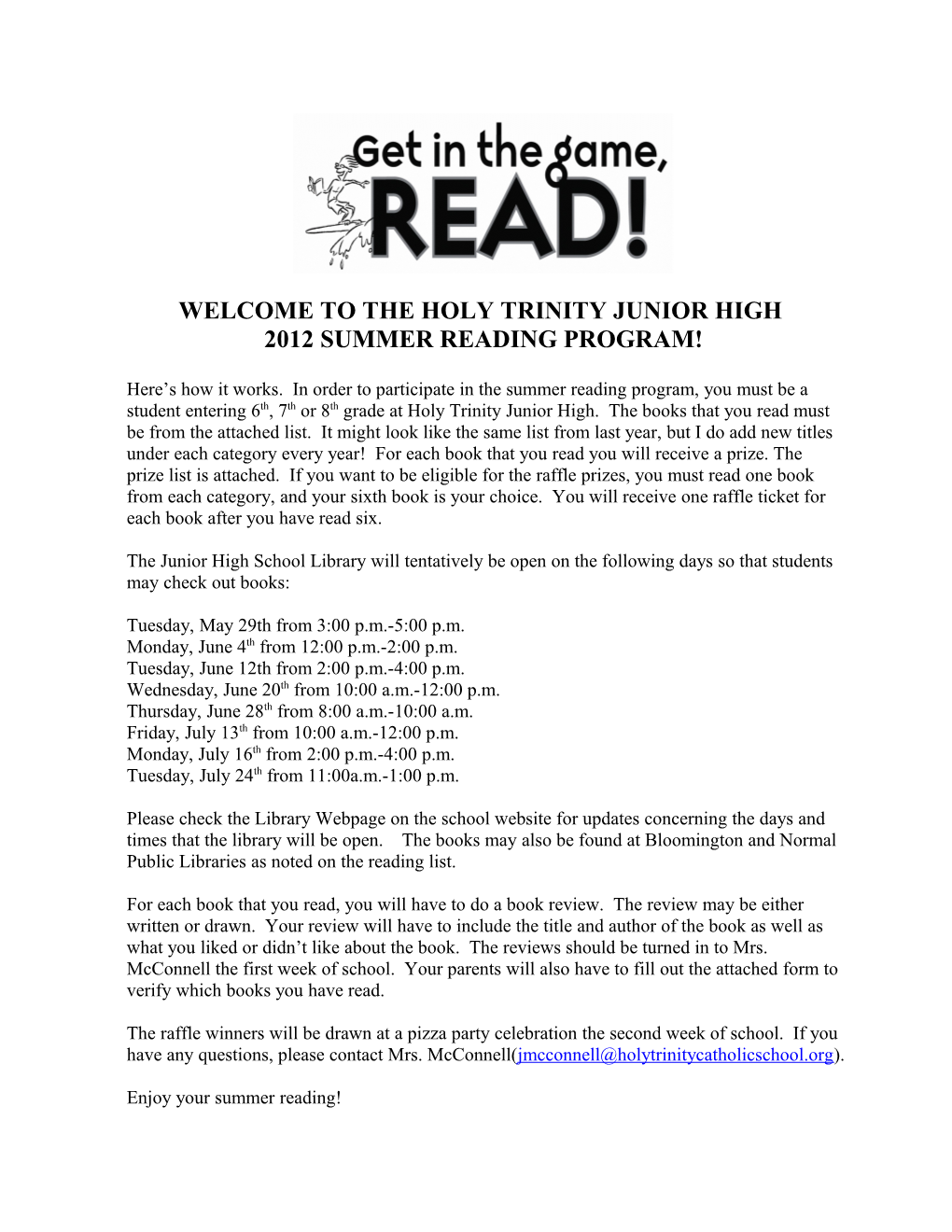 Junior High Summer Reading Program