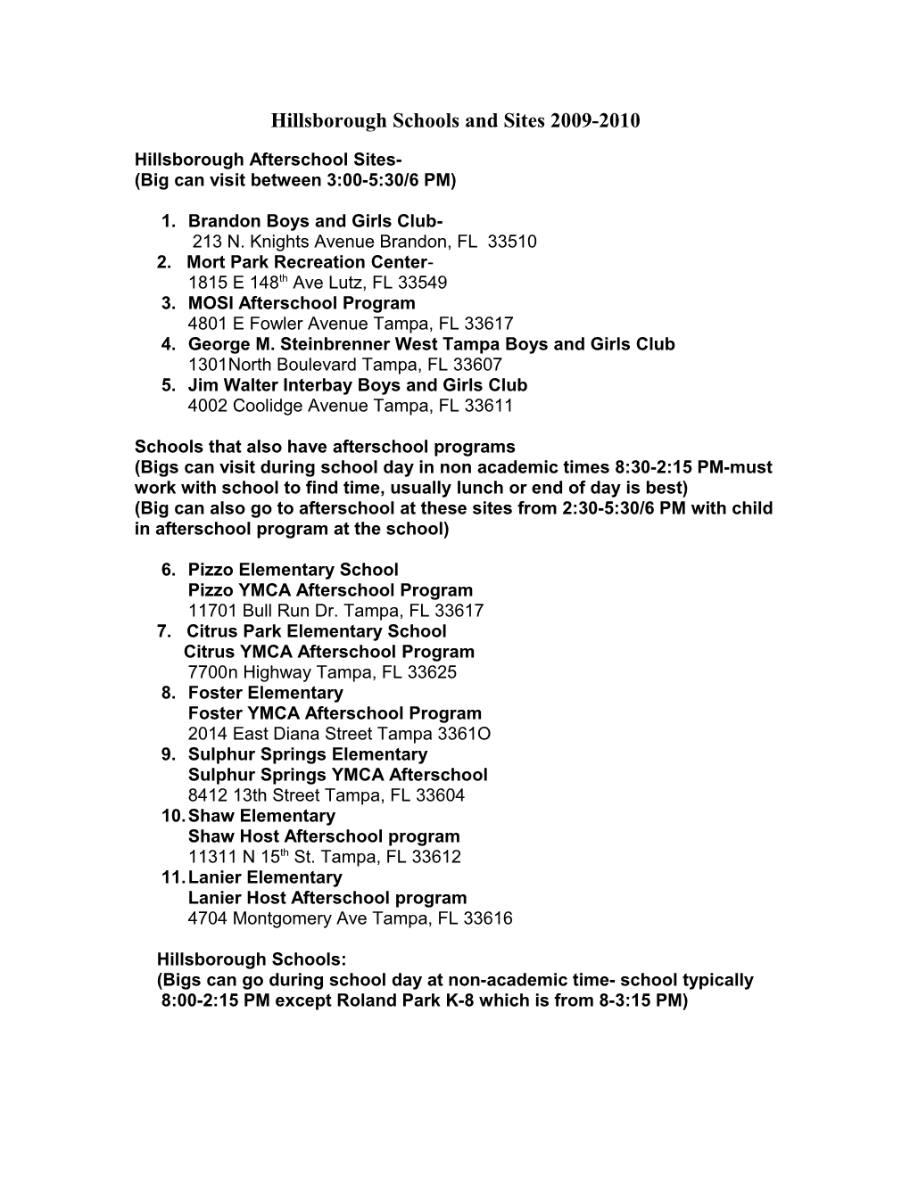 Schools and Sites Contacts List-2006-2007