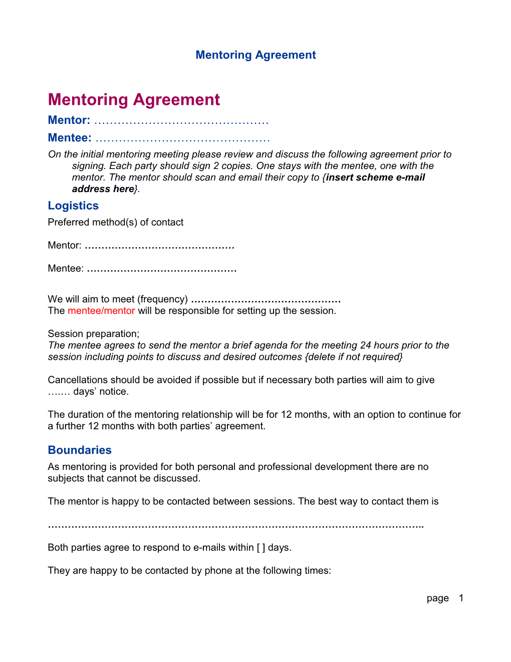 Mentoring Agreement