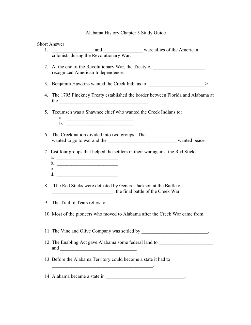 Alabama History Chapter 3 Study Guide