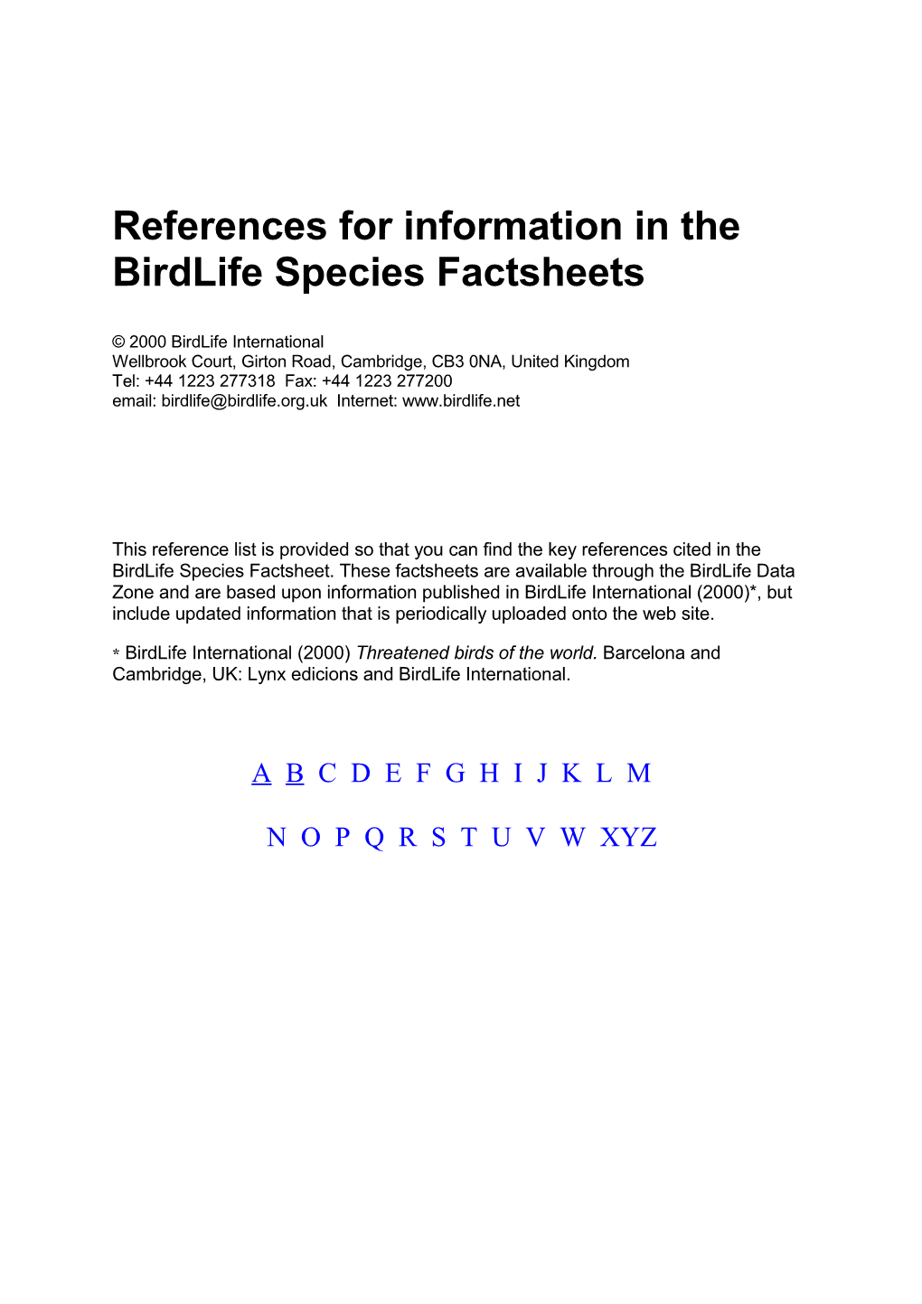 References for Information in The