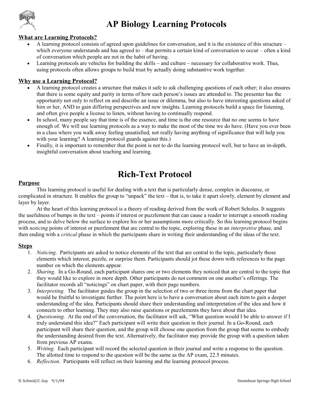 AP Biology Learning Protocols