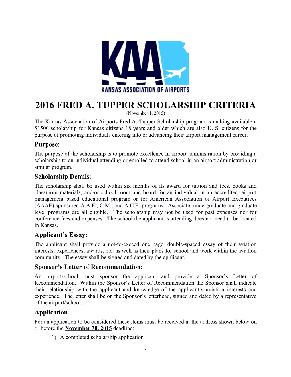 2016Fred A. Tupper Scholarship Criteria