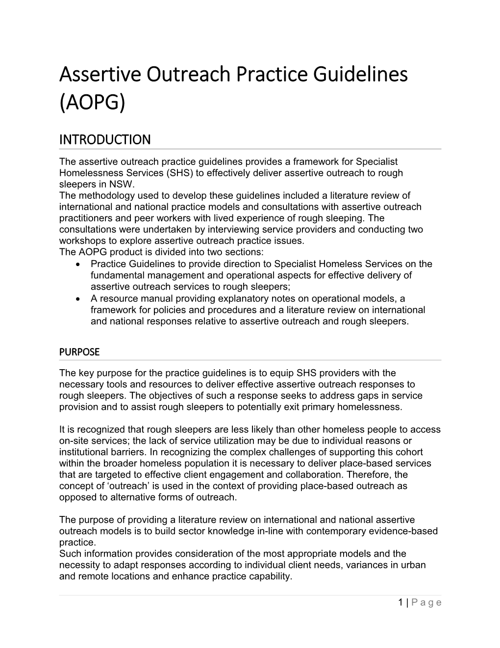 Assertive Outreach Practice Guidelines (AOPG)