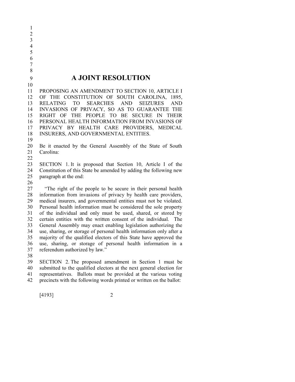 2011-2012 Bill 4193: Searches, Seizures, and Invasions of Privacy - South Carolina Legislature