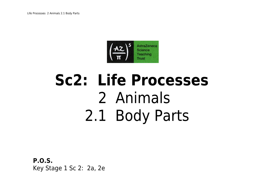 Life Processes 2 Animals 2.1 Body Parts