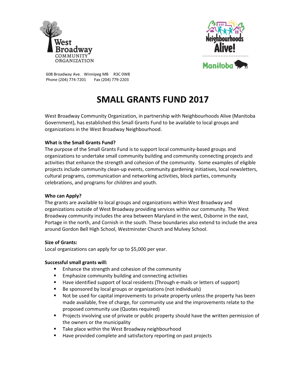 Small Grants Fund 2017