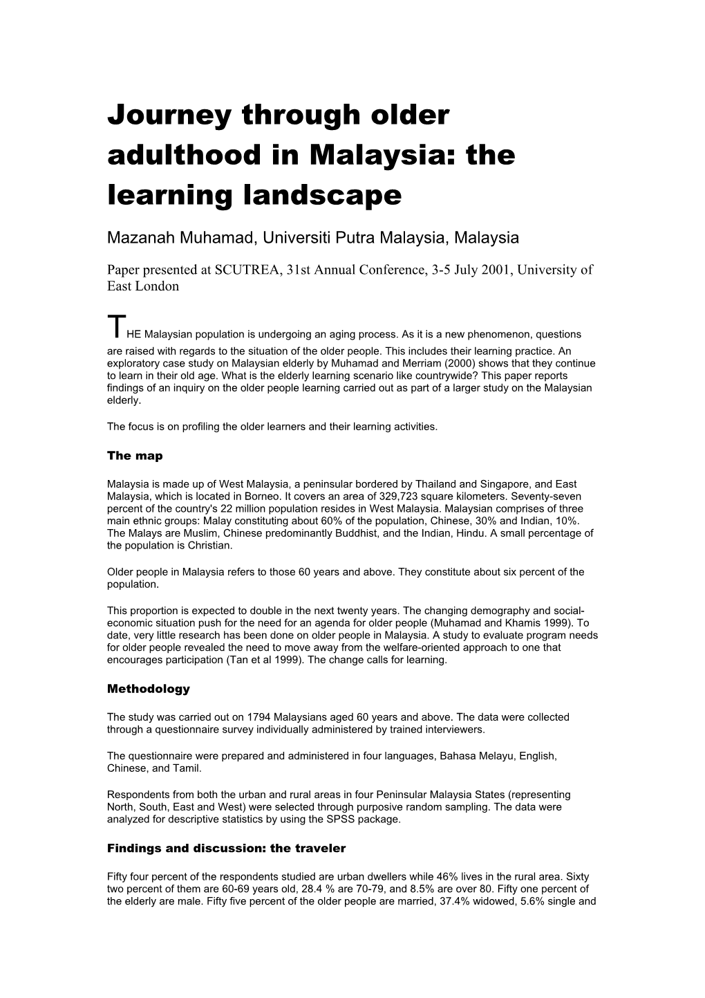 Journey Through Older Adulthood in Malaysia: the Learning Landscape