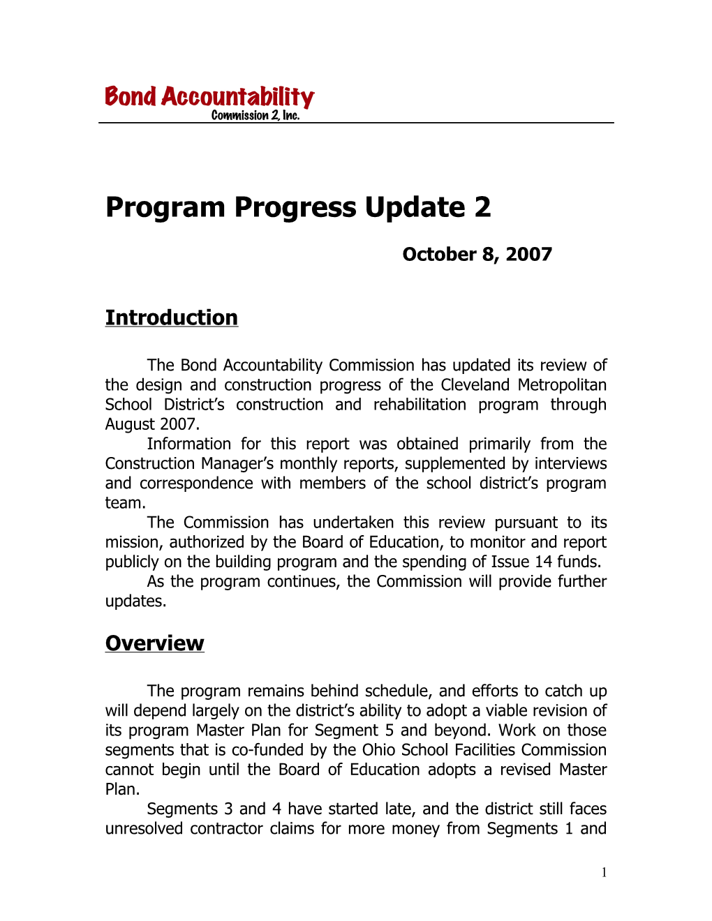 Program Progress Update 2