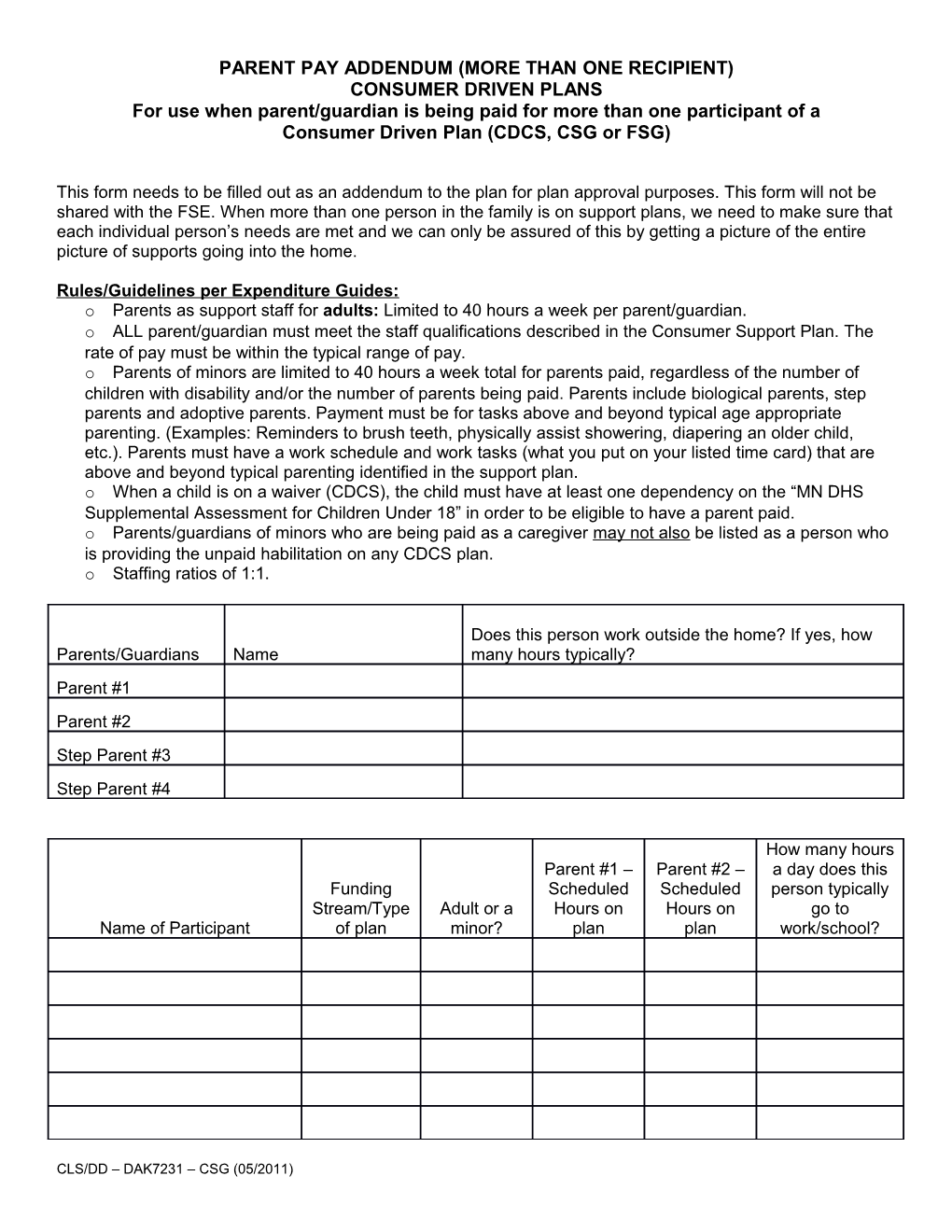 Parent Pay Addendum (More Than One Recipient)