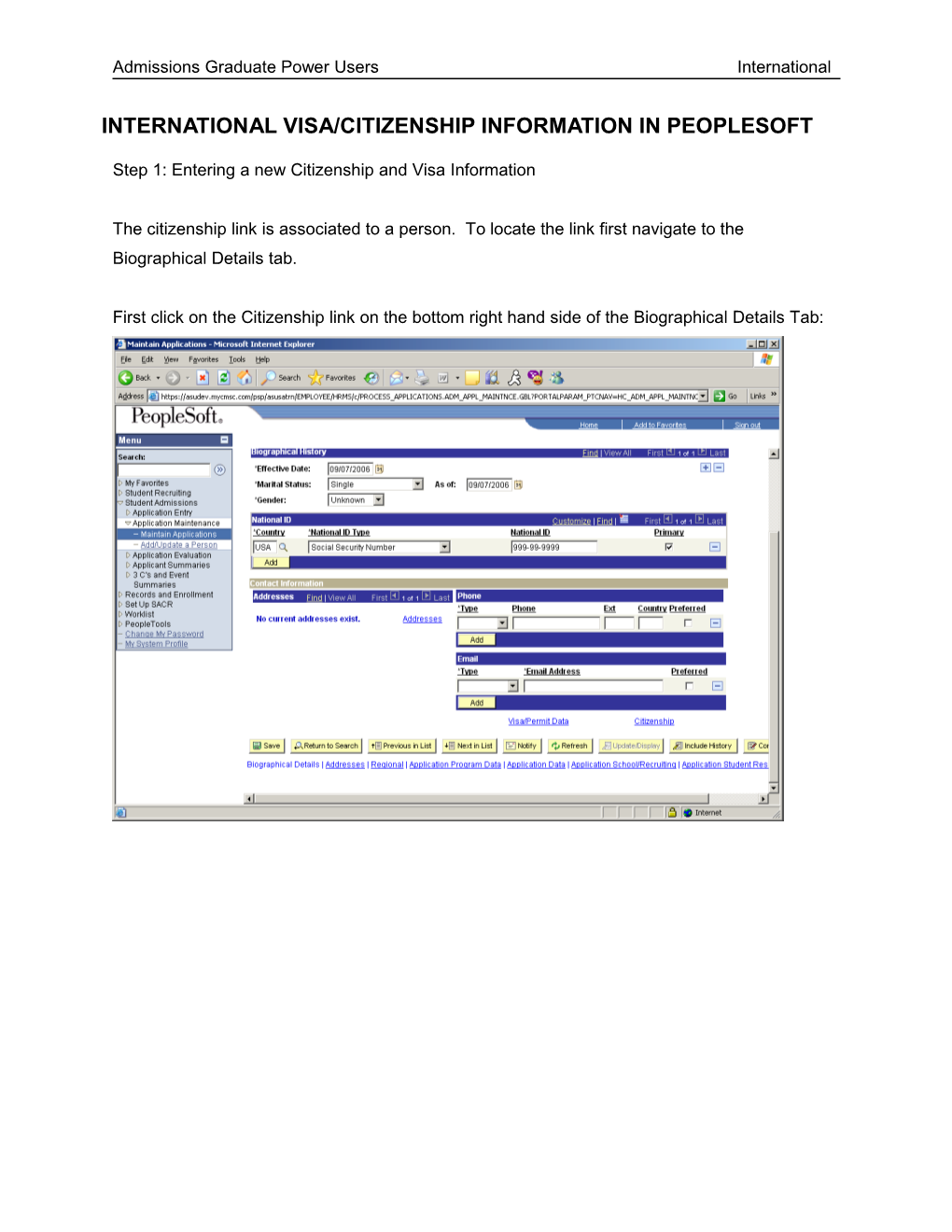 International Visa/Citizenship Information in Peoplesoft