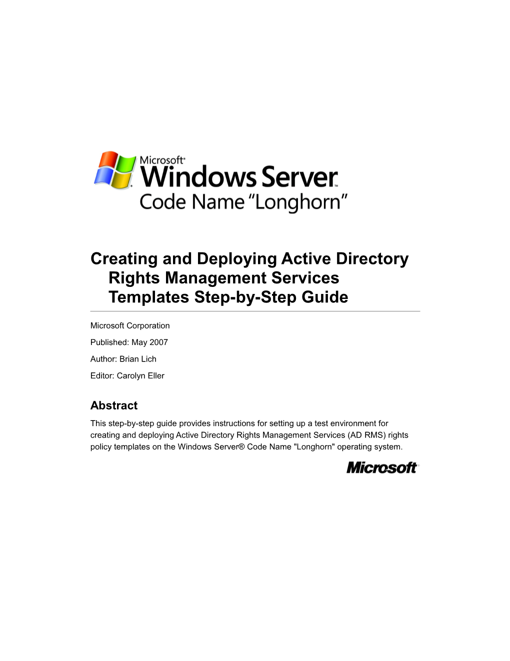 Creating and Deploying Active Directory Rights Management Services Templates Step-By-Step Guide