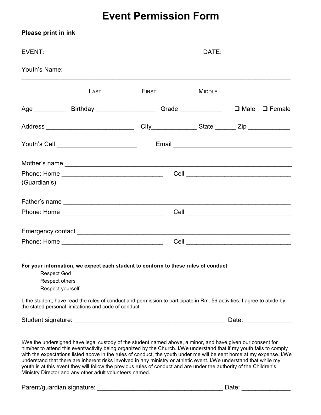 Event Permission Form