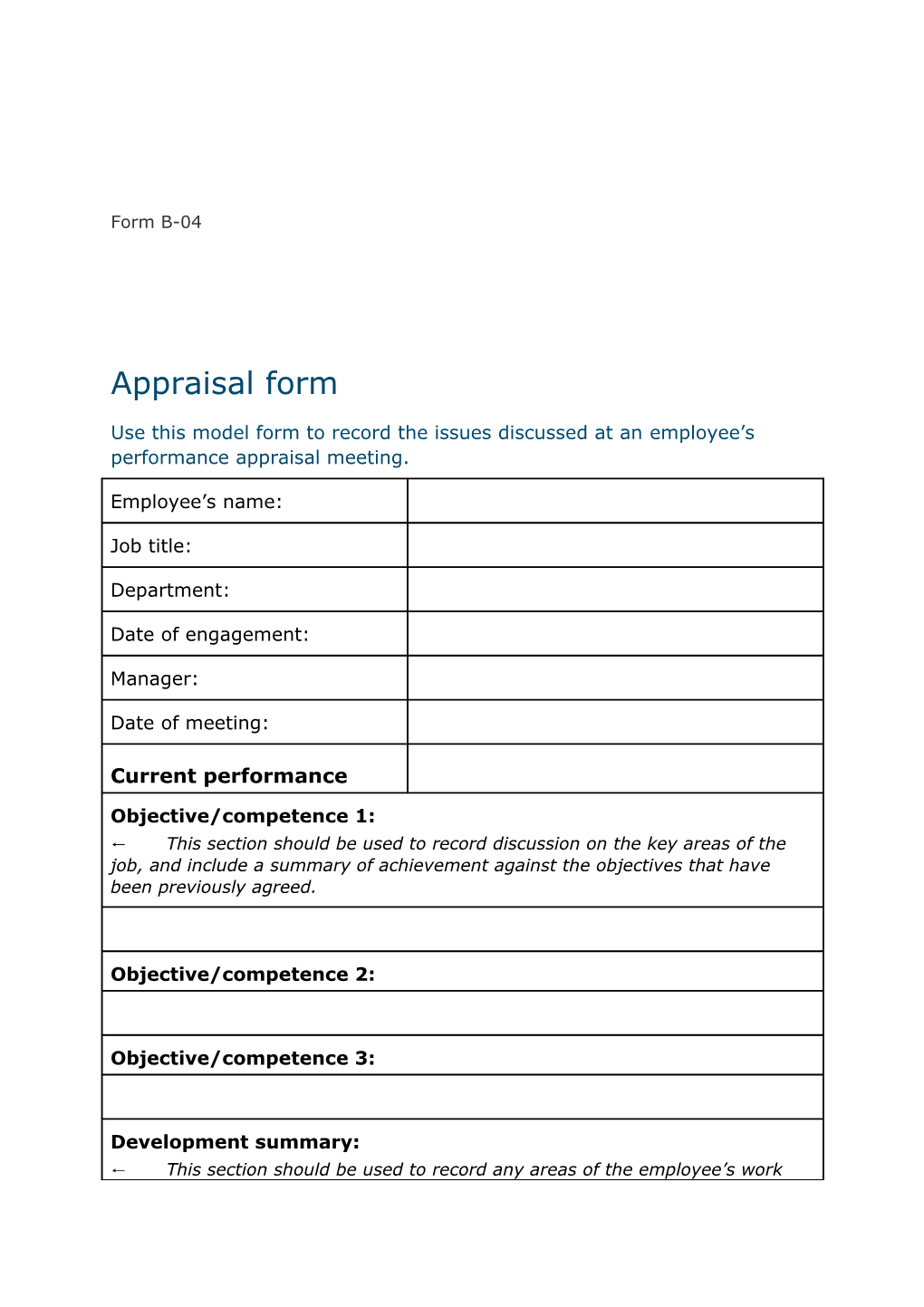 Sample Aappraisal Form