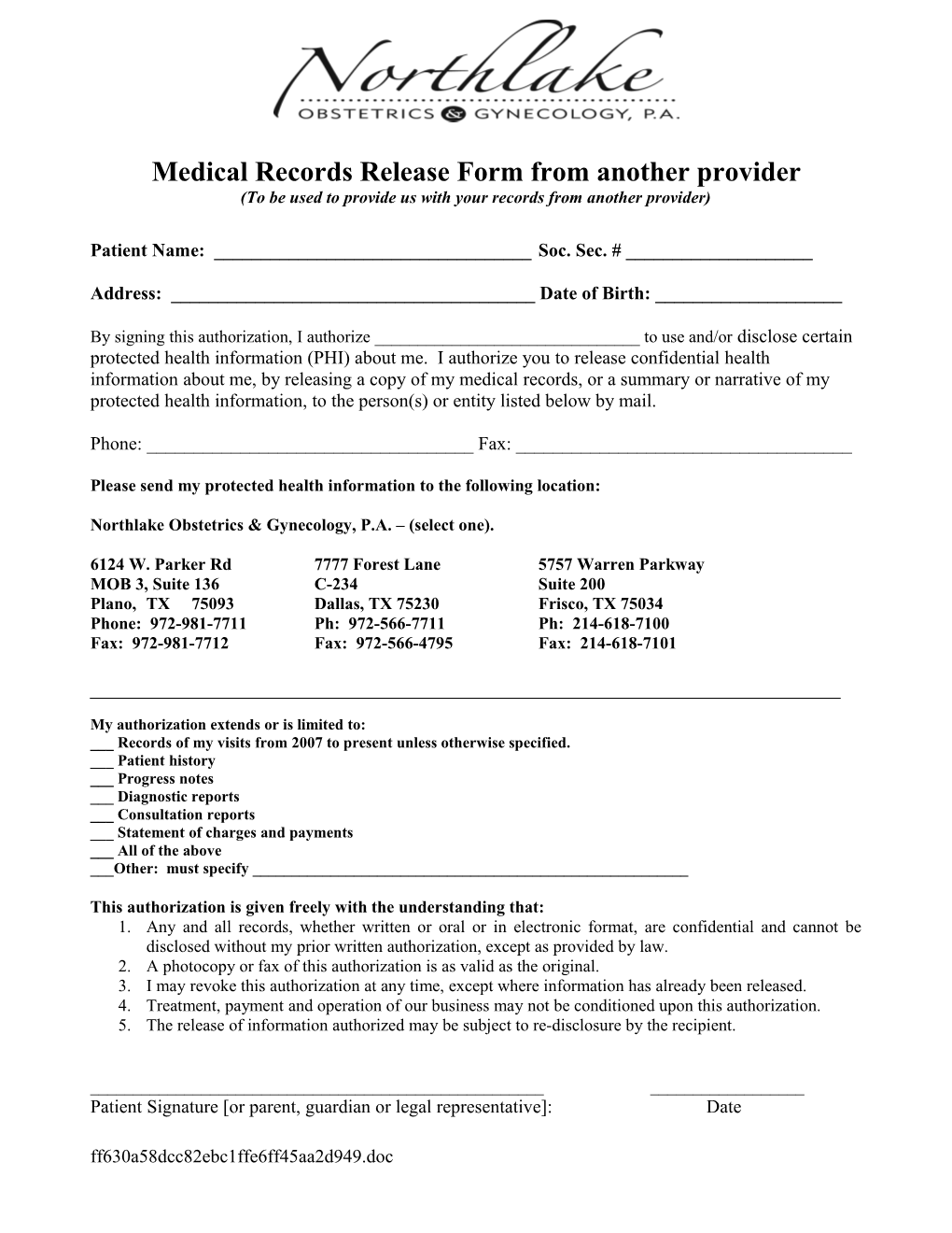 Medical Records Release Form