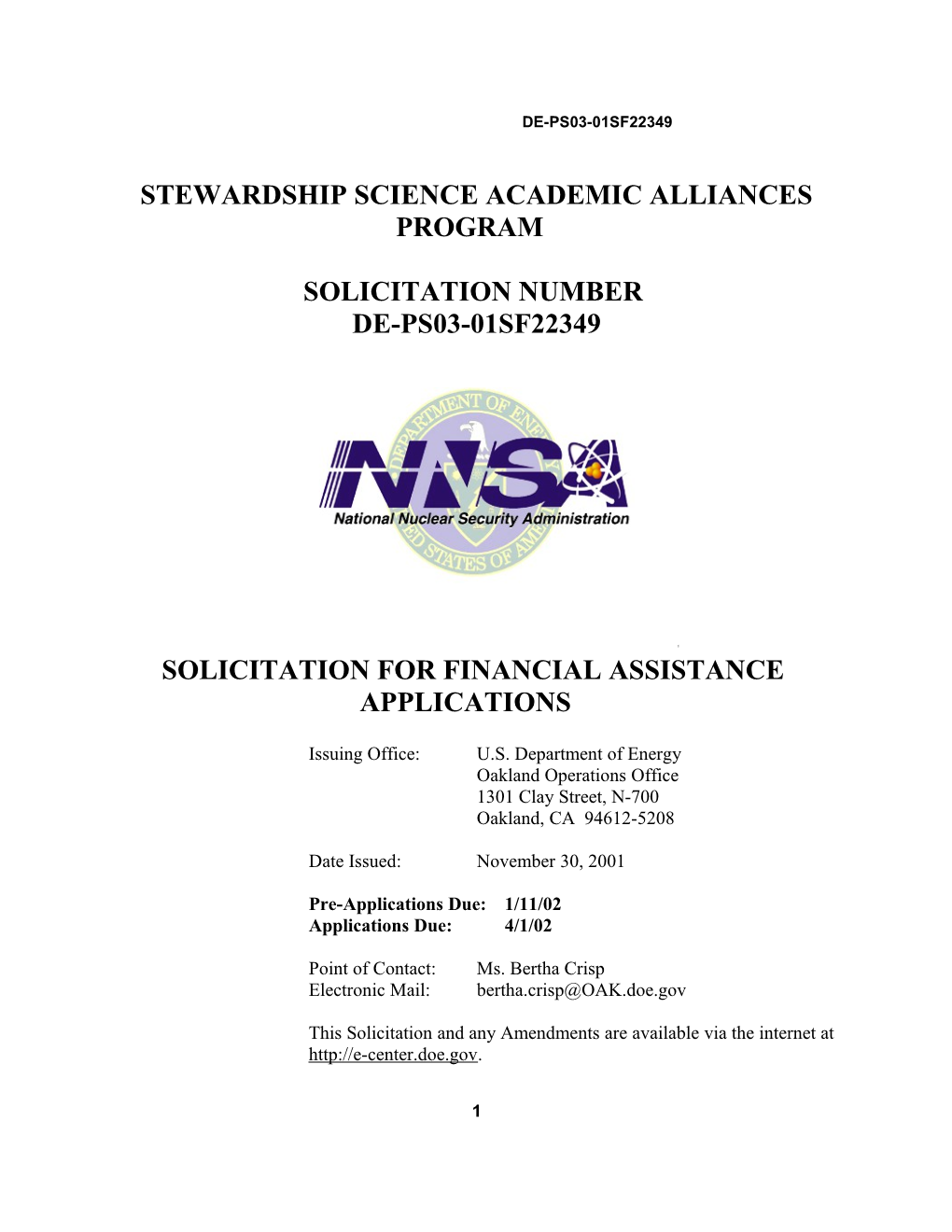 Solicitation for Financial Assistance